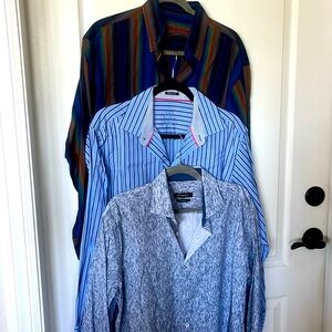 Bugatchi Uomo set of 3 Blue patterned button down flip cuff shirts size large